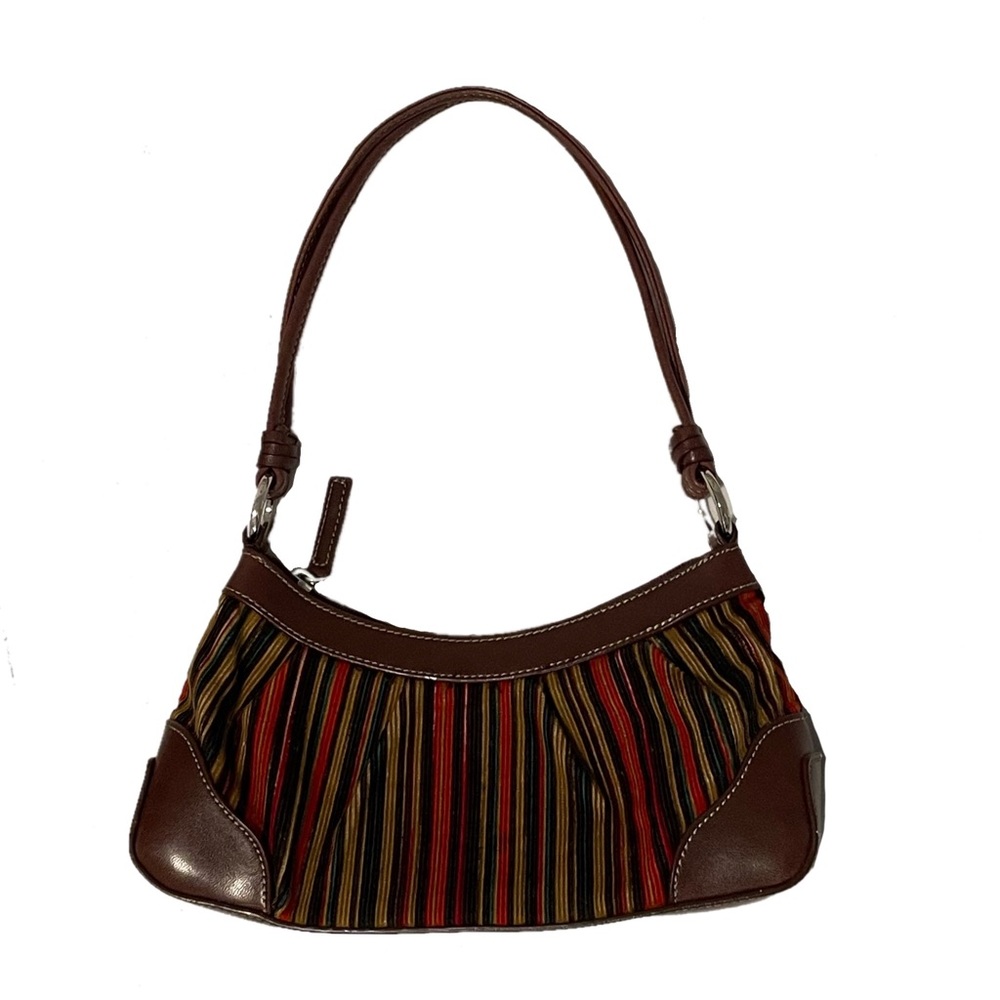 super cute striped 70s / 80s aldo shoulder bag with silver hardware